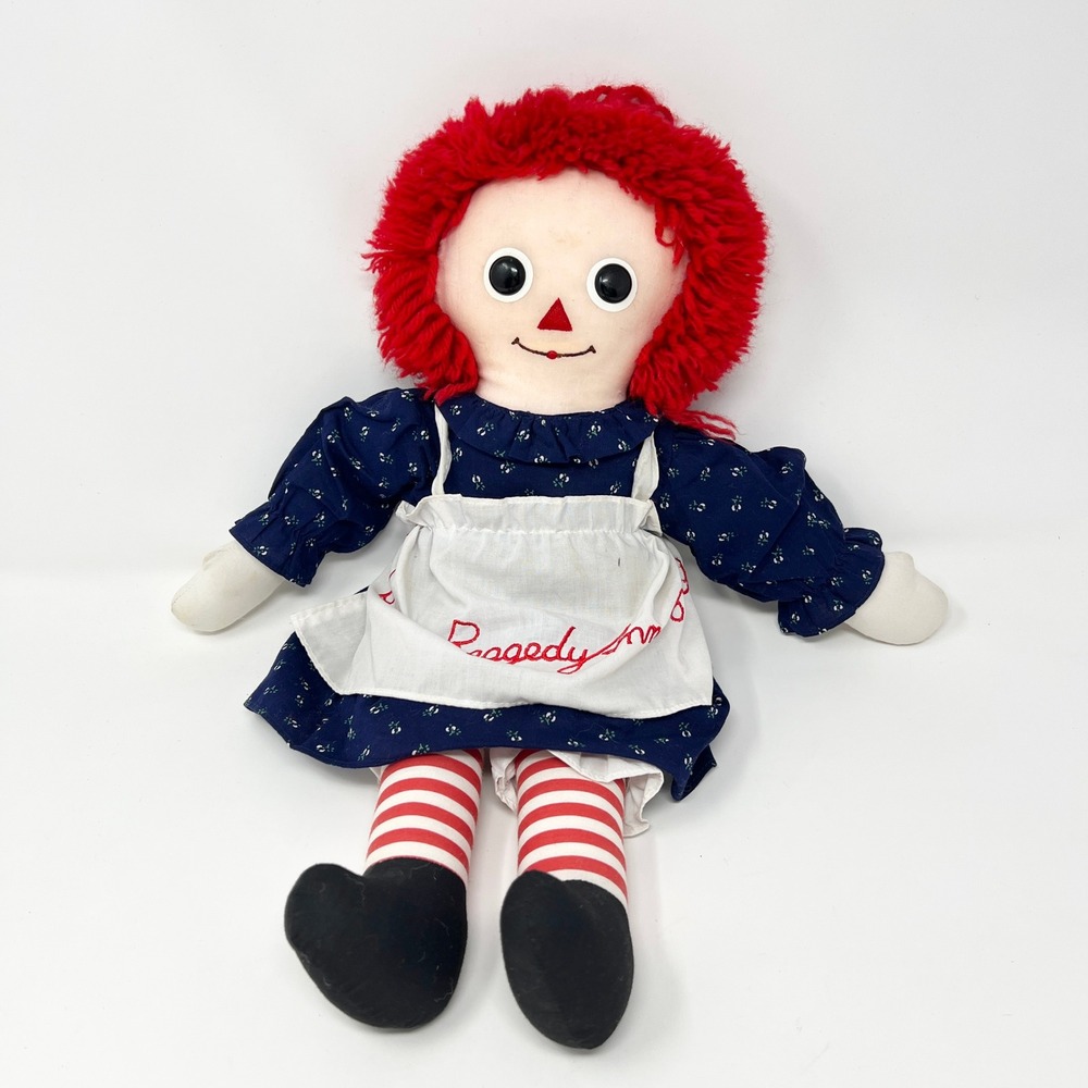 Vintage Applause Raggedy Ann Cloth Doll 18 Inch Red Yarn Hair Blue Dress Apron